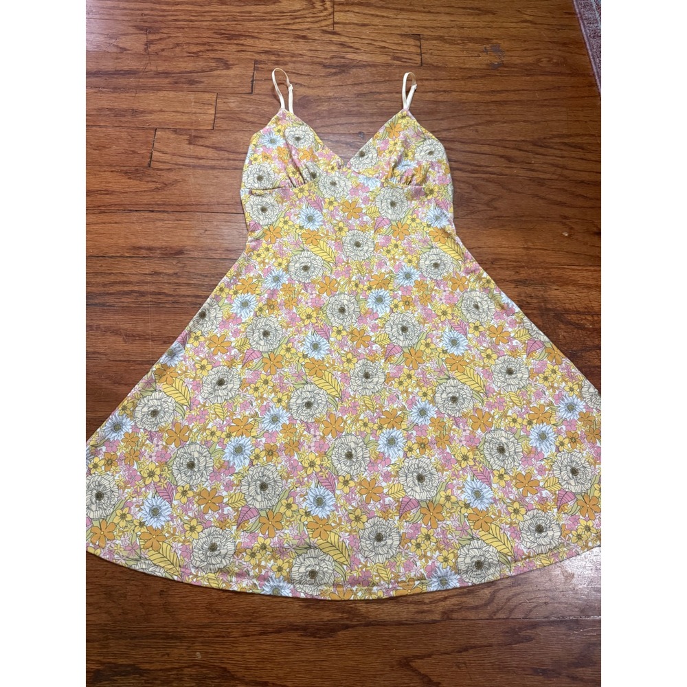 I Joah Yellow Floral Mini Dress 70s Retro Style Sleeveless Sundress Womens
